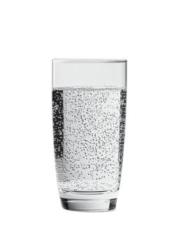 Refreshing glass of sparkling water filled with bubbles. png