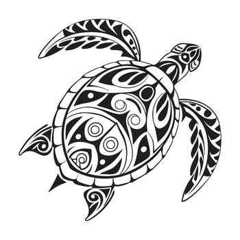 Black and White Tribal Sea Turtle Illustration. vector