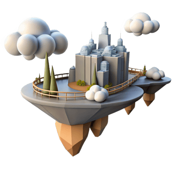 vibrant minimalist Floating Cityscape A 3D Render of an Island Metropolis premium png