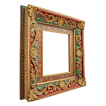 Brightly colored antique picture frames with elaborate vintage designs isolated png