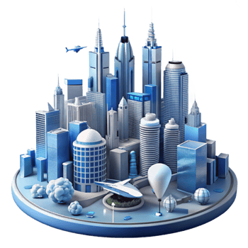 Futuristic Cityscape Urban Development, Modern Architecture, and Advanced Transportation png
