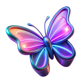 Neon Butterfly 3D Render of a Glowing Insect png