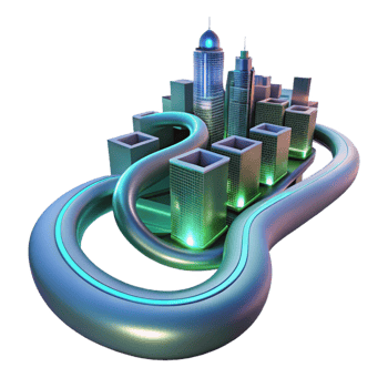 Futuristic Cityscape Elevated Transportation and Modern Architecture png