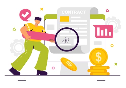 Blockchain Smart Contract Illustration Featuring Online Agreement and Secure Digital Signature vector