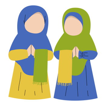 Muslimah and her friend greeting illustration png