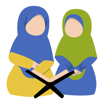 Two muslimah reading Quran together illustration png