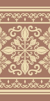 Beautiful Elaborate Florals Light Custard Embroidery on Mocha Mousse Background. Luxury Warm and Gentle Mood Border Decoration Pattern. Detailed Scroll Ornament Seamless Rich Ornate Men's Wear vector