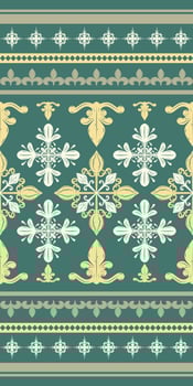 Wonderful Luxury Bright Nature Florals Lemon Embroidery On Green Background. Detailed Border Pattern Beige Yellow Brown Hand Draw Scroll Ornament Seamless Summer bliss Elegant for all decorate vector