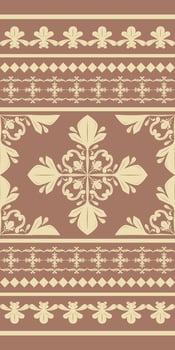 Detailed Scroll Ornate Light Beige Royal Embroidery on Mocha Mousse Background Pattern Luxury Warm Gentle Mood Wallpaper for All Elegant Decorate Rich Border Seamless Men's Wear Manly Attire Silk Lace vector