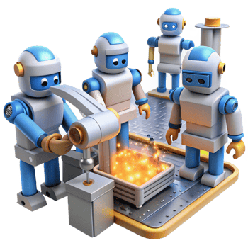 Robots Collaborating on Automated Manufacturing Process png