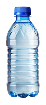 Plastic bottle of water with a blue cap on a transparent background png