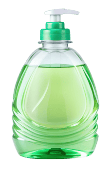 Green bottle of dish soap with a pump on a transparent background png