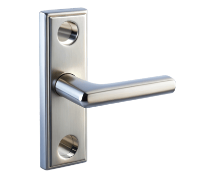 Modern brushed metal door handle on a transparent background png