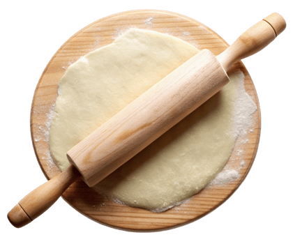 Rolling pin and pizza dough on a board on a transparent background png