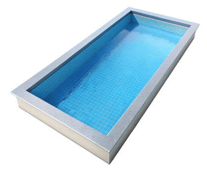 A rectangular swimming pool with a blue tiled floor png