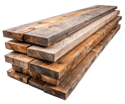 Stack of reclaimed wood planks on a transparent background png