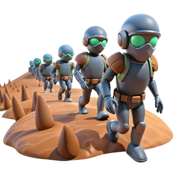 Robotic Squad Marching Across Desert Terrain png