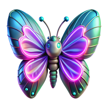 beautiful abstract Neon Butterfly 3D Render genuine png