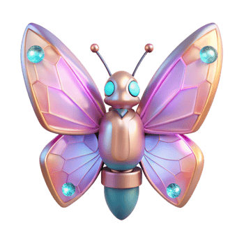 iridescent robotic butterfly, 3D render, cybernetic insect, futuristic design, glowing wings, metallic texture, fantasy creature, digital art, geometric pattern, abstract art, artificial life png
