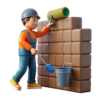Construction Worker Painting a Brick Wall 3D Render png