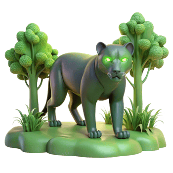 Stylized 3D Render of a Panther in a Lush Green Environment png
