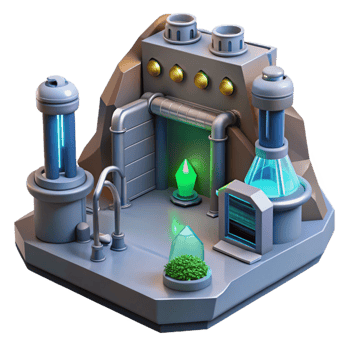 Crystals, Energy, and Futuristic Laboratory A 3D Render png
