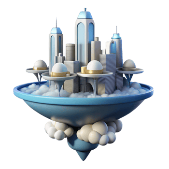 extraordinary artistic Futuristic Cityscape on a Cloud Island A 3D Render authentic png