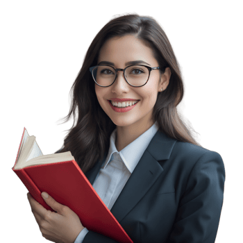 A woman in glasses holding a book png