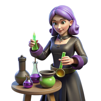 Enchanted Alchemist 3D Render of a Female Potion Maker png