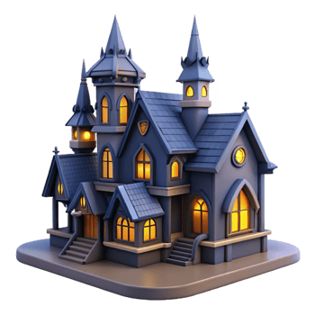Enchanted Castle 3D Model Gothic Architecture, Night Illumination, Fantasy Home png