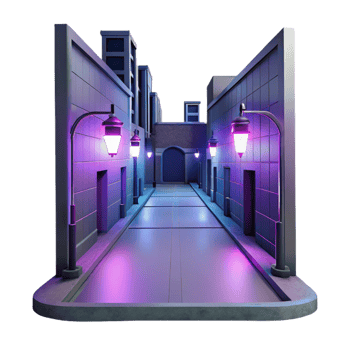 Neon City Alleyway 3D Render of Night Street Scene png