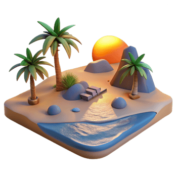 Sunset Beach Oasis 3D Render of Tropical Island Paradise png