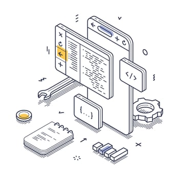 Web development tools and elements for an infographic on digital design processes vector