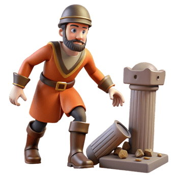 Cartoon Man Knocking Down Ancient Column 3D Render png