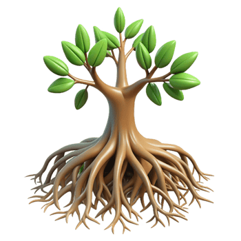 3D Render of a Tree with Extensive Root System png