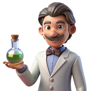 Cartoon Scientist Holding a Beaker of Green Liquid png