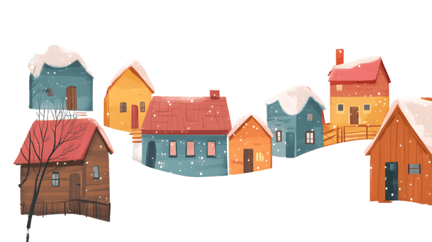 Charming Snow Covered Village Houses Winter Scene png