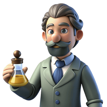 3D Cartoon Scientist Holding a Flask of Yellow Liquid png