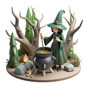 Witch Brewing Potion in Forest png
