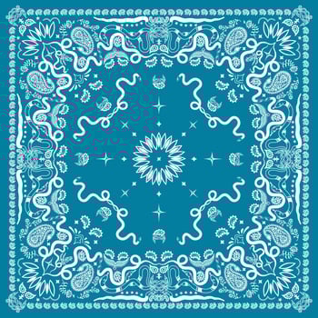 Light Blue Bandana Print. Silk neck scarf or kerchief square pattern design. vector