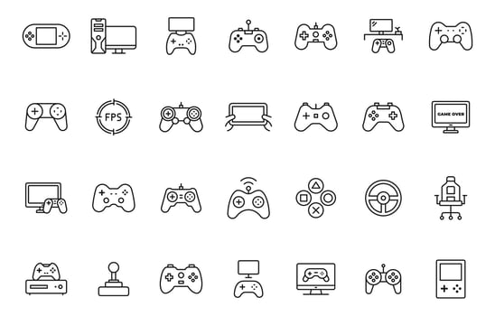 Gaming icon set. Game controller and console Line with stock illustration. Gamepads game controller. Line with editable stroke stock illustration vector