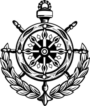 Ship wheel emblem icon in sketchy style vector