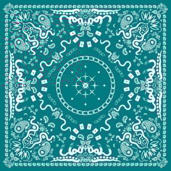 Sky blue Bandana Print. Silk neck scarf or kerchief square pattern design. vector