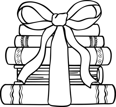 Coquette Books with bow stacked Outline Black and White Handdrawn png