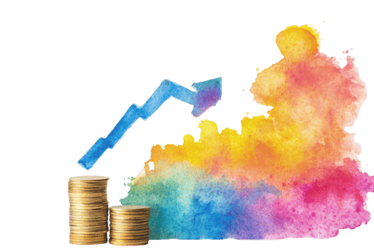 Financial Growth Concept Watercolor Illustration Showing Upward Trend with Stacked Gold Coins png
