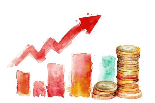 Financial Growth Watercolor Illustration Upward Trending Graph Showing Increasing Profits and Wealth png