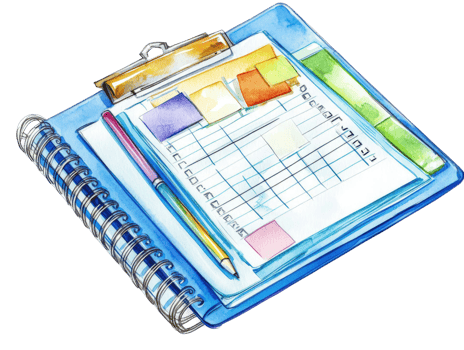 Colorful Spiral Notebook with Clipboard and Sticky Notes A Back to School Essential png