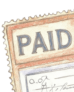 Close up View of a Hand Drawn Paid Stamp Illustration Detailed Vintage Postage Stamp Design with a Paid Indication png