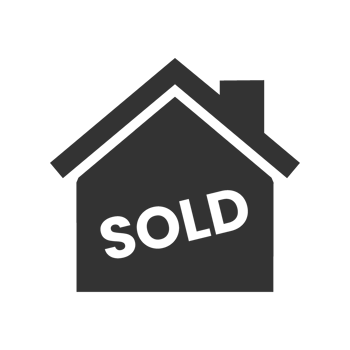 A black and white house with the word sold on it png