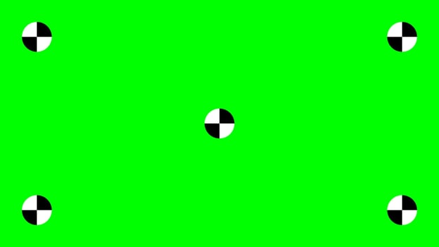 Green screen background with tracking cross marks. Chroma key technique. technology to add visual effects or VFX during movie post-production phase. flat illustration vector